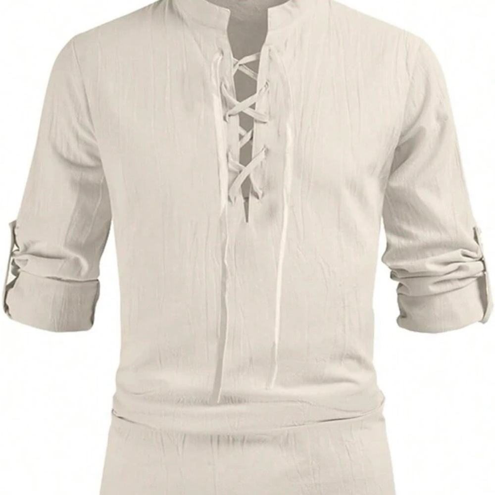Cream Lace-Up Peasant Top
